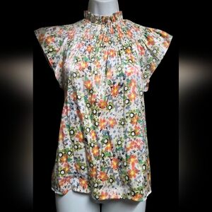 Moodie Smocked Neck Cap-Sleeve Blouse